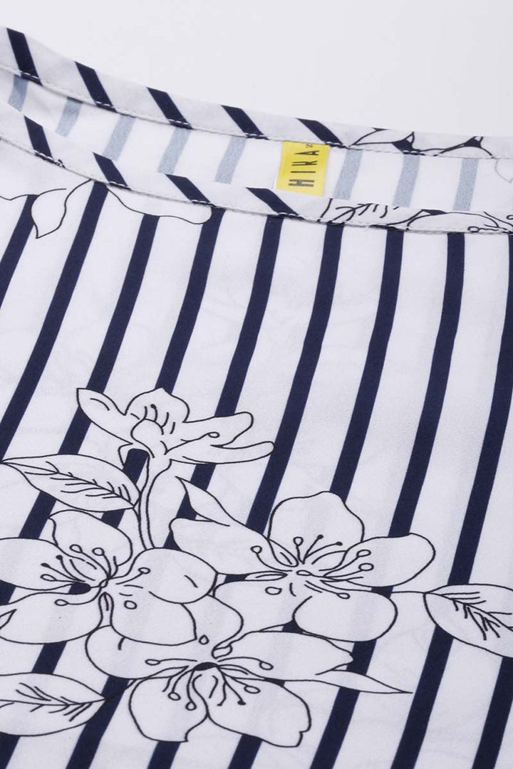 ZERESOUQ-White-&-Black-Crepe-Striped-&-Floral-Printed-Top