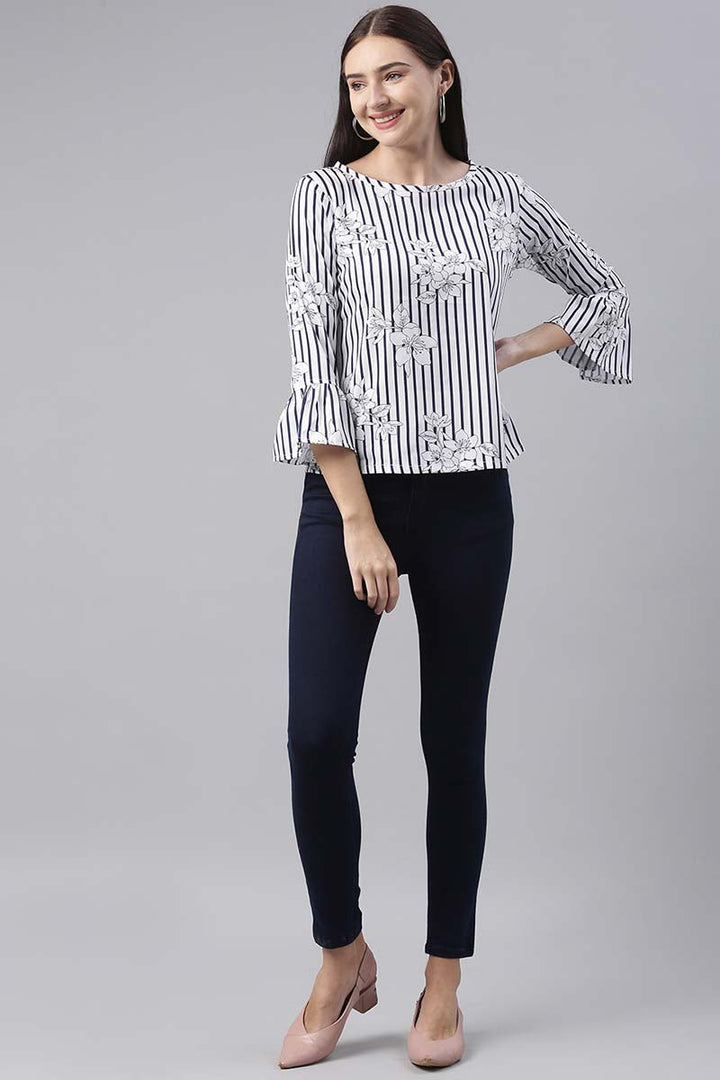 ZERESOUQ-White-&-Black-Crepe-Striped-&-Floral-Printed-Top