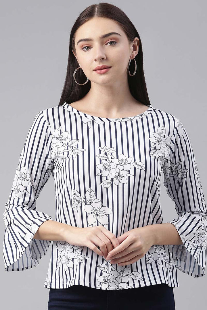 ZERESOUQ-White-&-Black-Crepe-Striped-&-Floral-Printed-Top